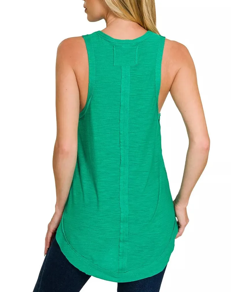 Tailored Textured Cotton Tank Top