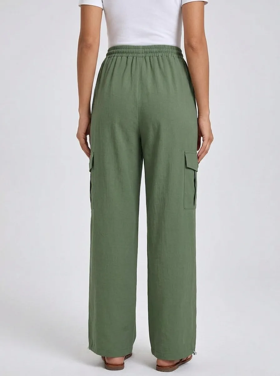 Women's Drawstring Cargo Wide-Leg Pants