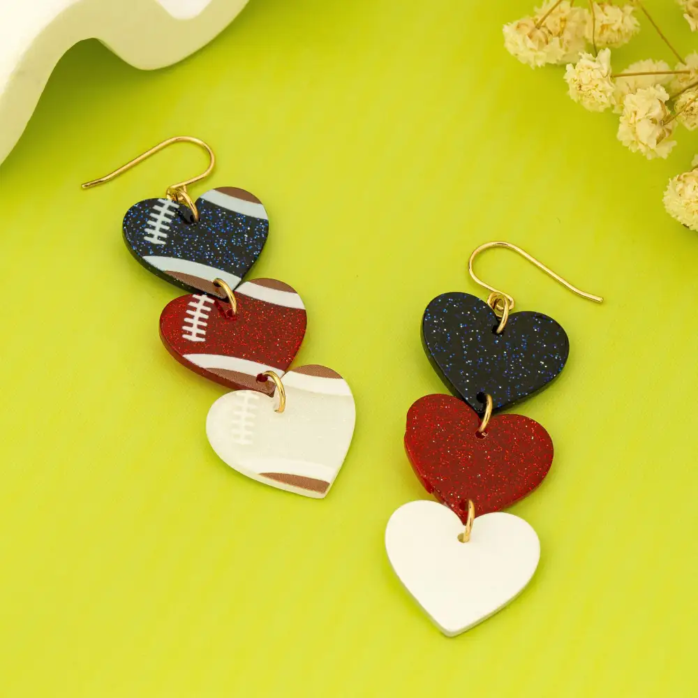 Gameday Glittery Football Heart Drop