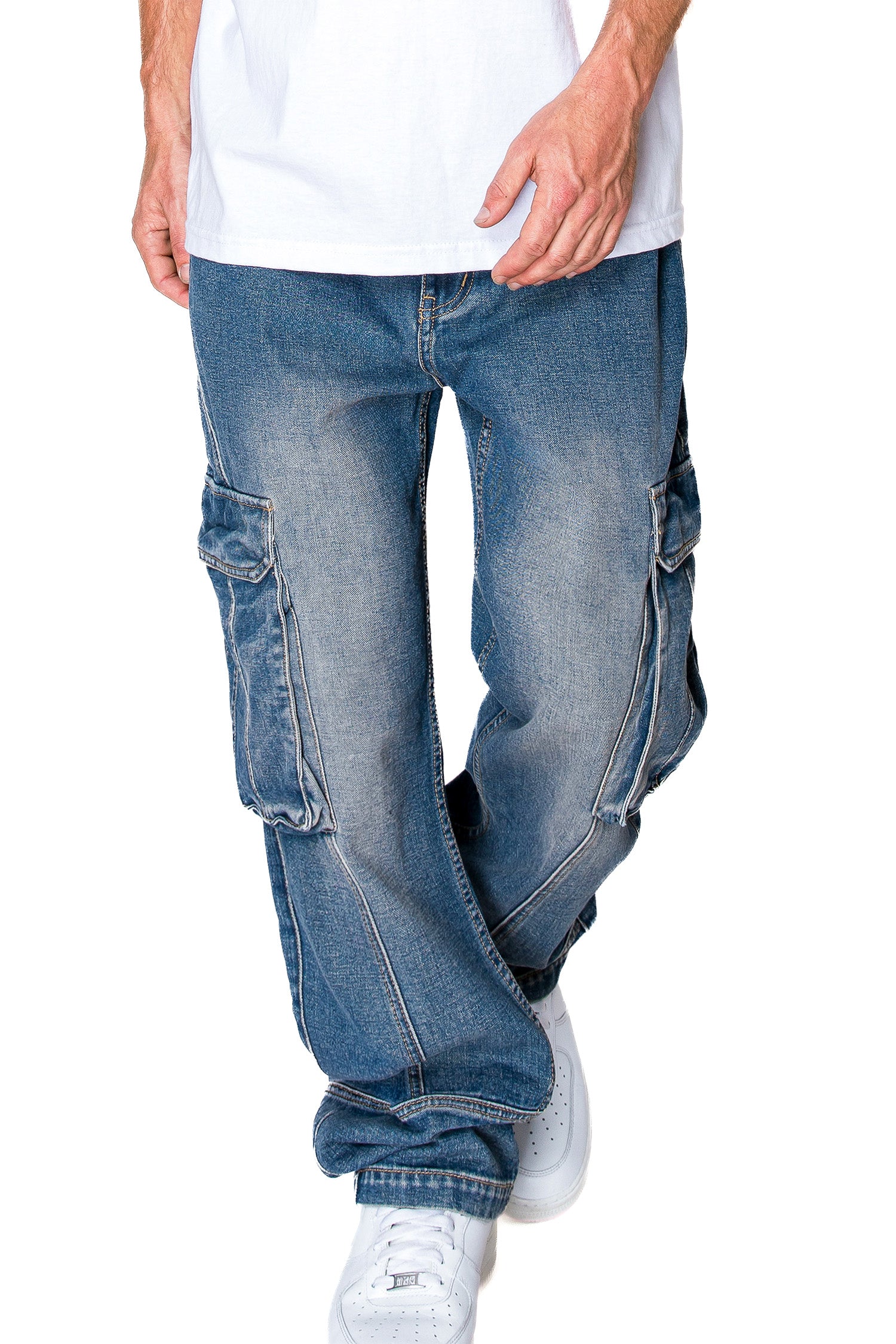 Men's Front Seam Baggy Fit Cargo Denim Jeans