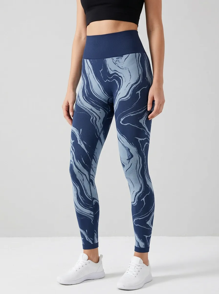 Women's Marble-Swirl Ankle-Length Seamless-Look Clean-Finish High-Rise Leggings