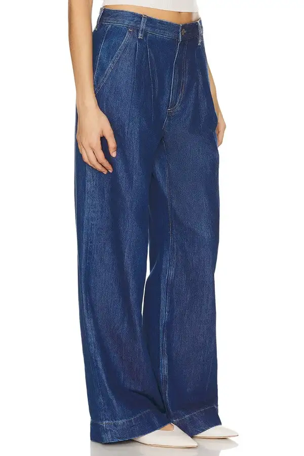 Classic Blue High-Waisted Denim Trousers
