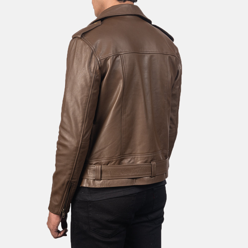 Men's Classic Tonal Detail Biker Leather Jacket