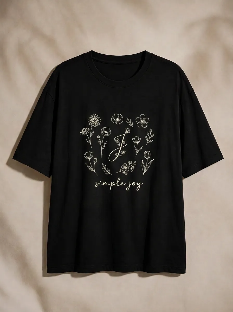 Women's Floral Initial J Simple Joy Printed T-shirt