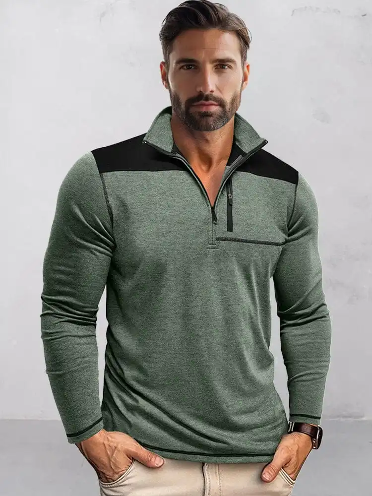 Casual Textured Color Block Polo Shirt