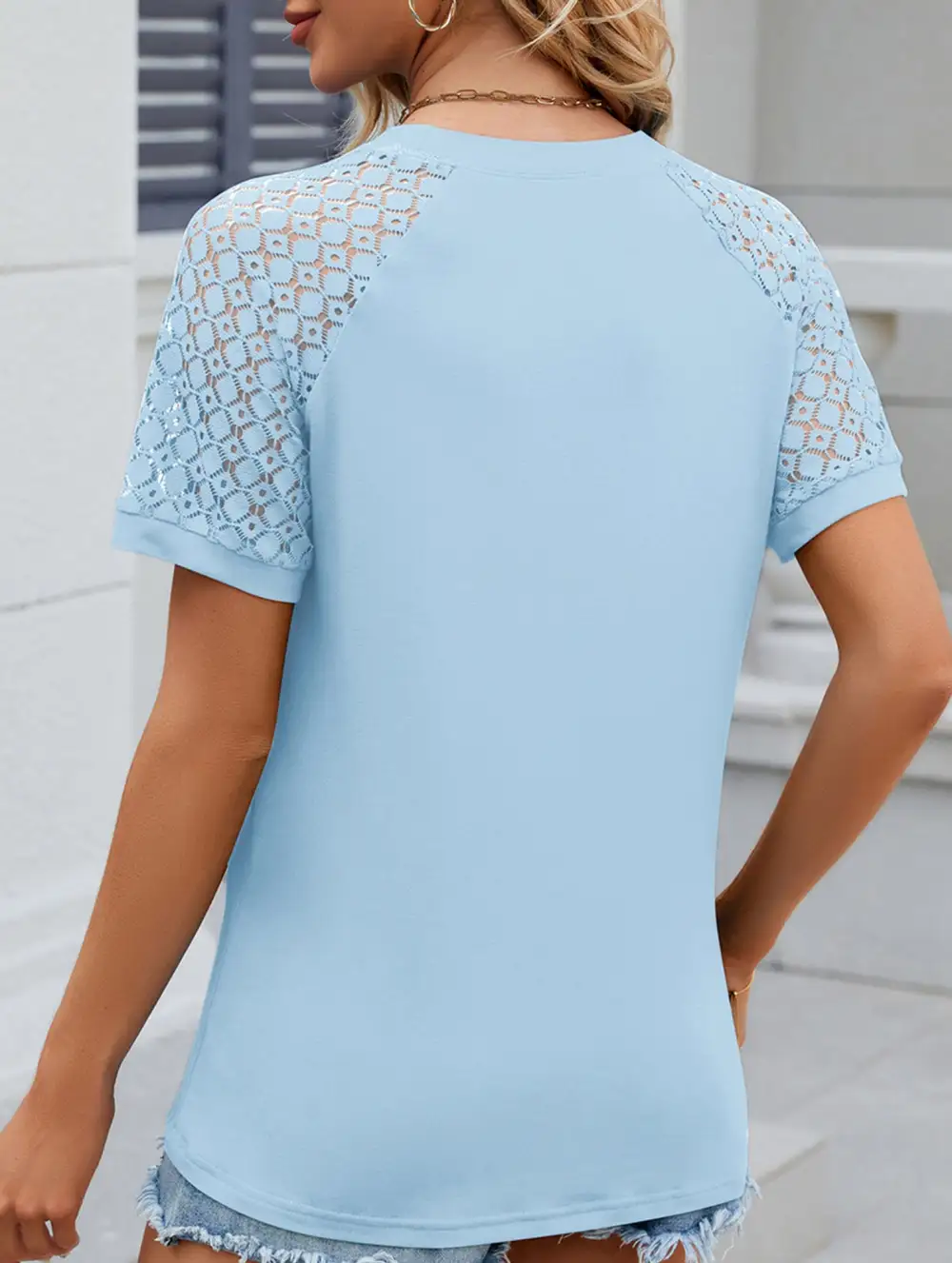 Lace Patch Crew Neck Tee