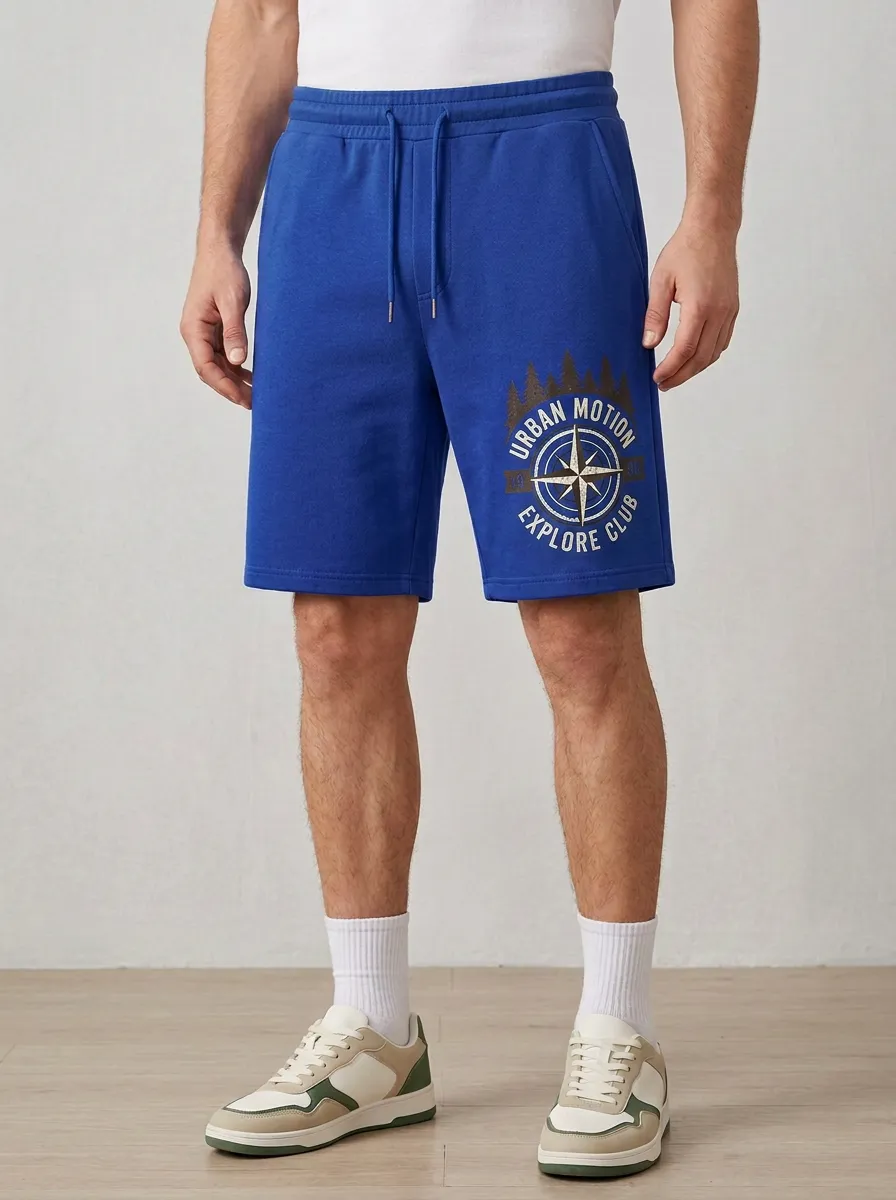 Men's Drawstring Elastic-Waist Printed Sweat Shorts