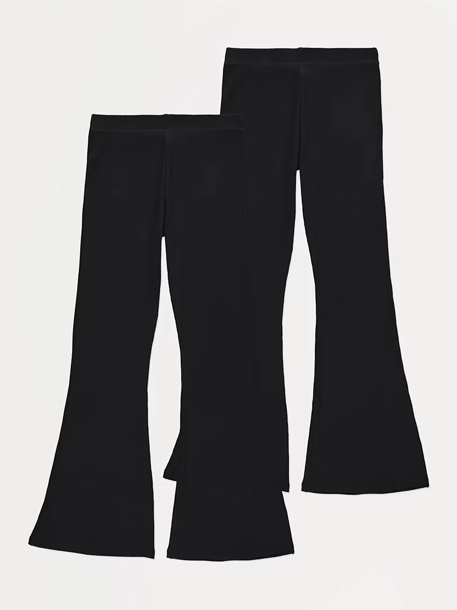 Black Ribbed Flared Leggings 2 Pack