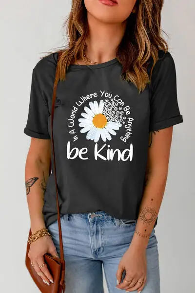 Versatile Round-Neck Short-Sleeve Graphic Cotton T-Shirt