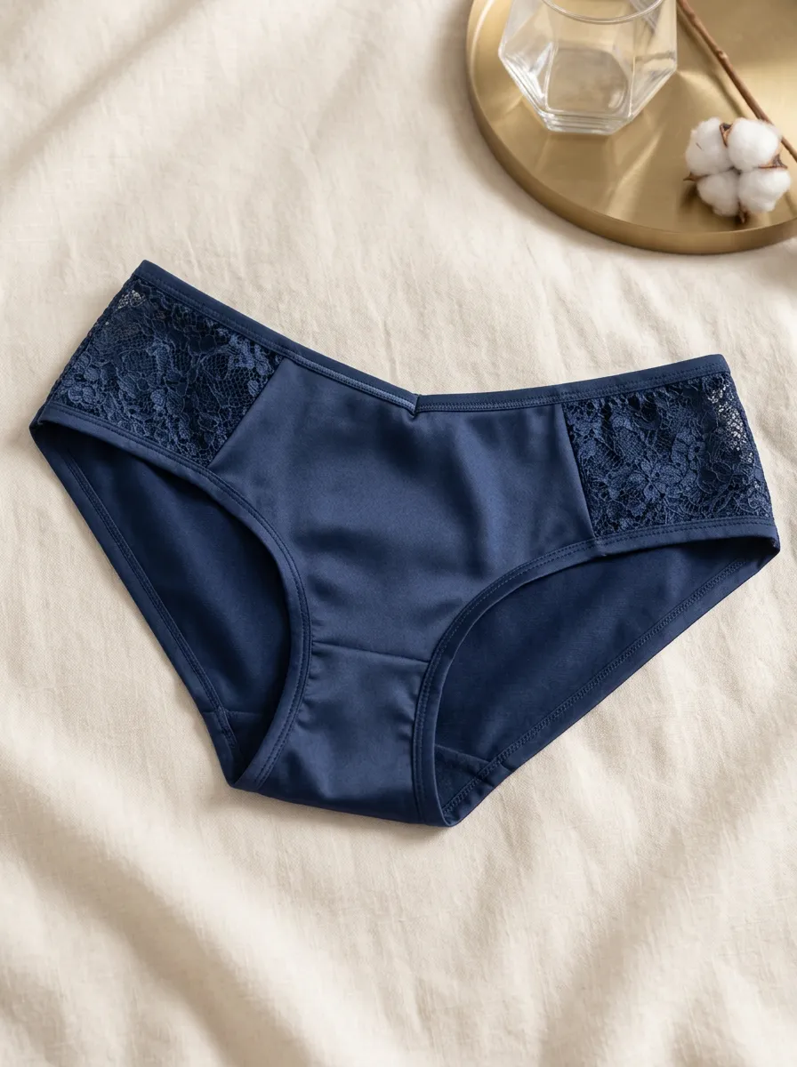 Women's Relaxed Satin Lace Trimmed Bow Detail Panties