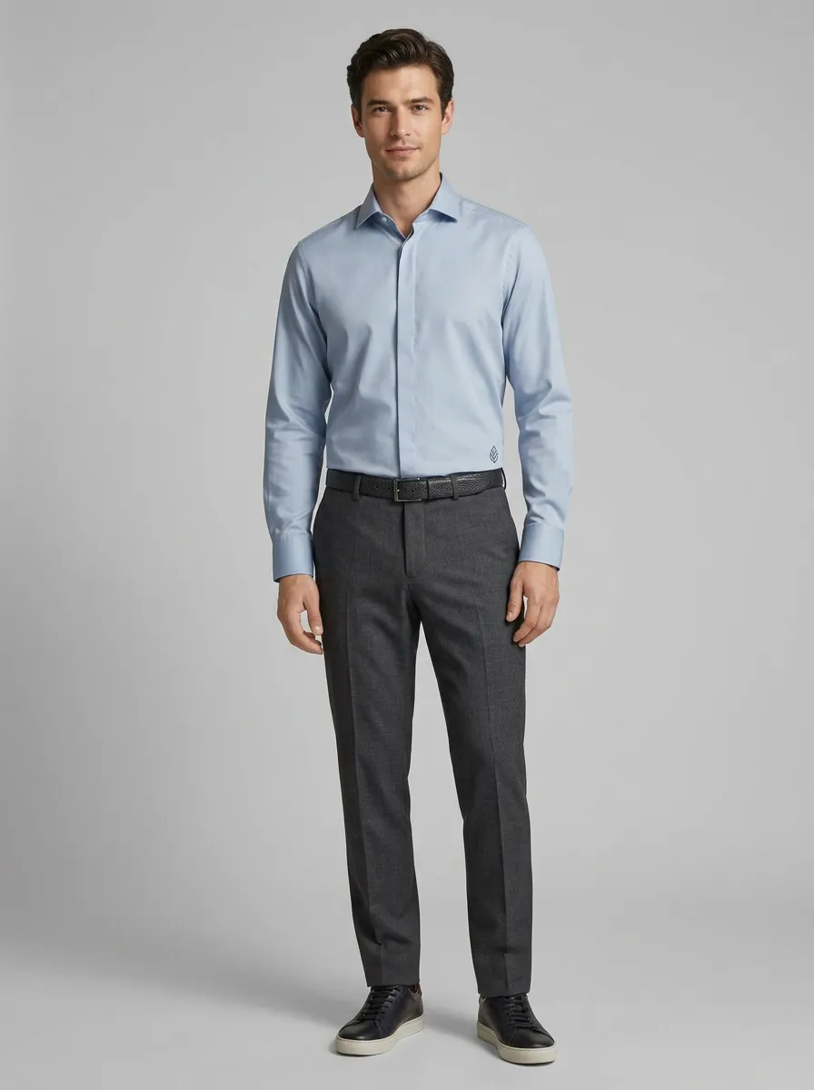 Men's Non-Iron Cotton Leaf Logo Embroidered Dress Shirt