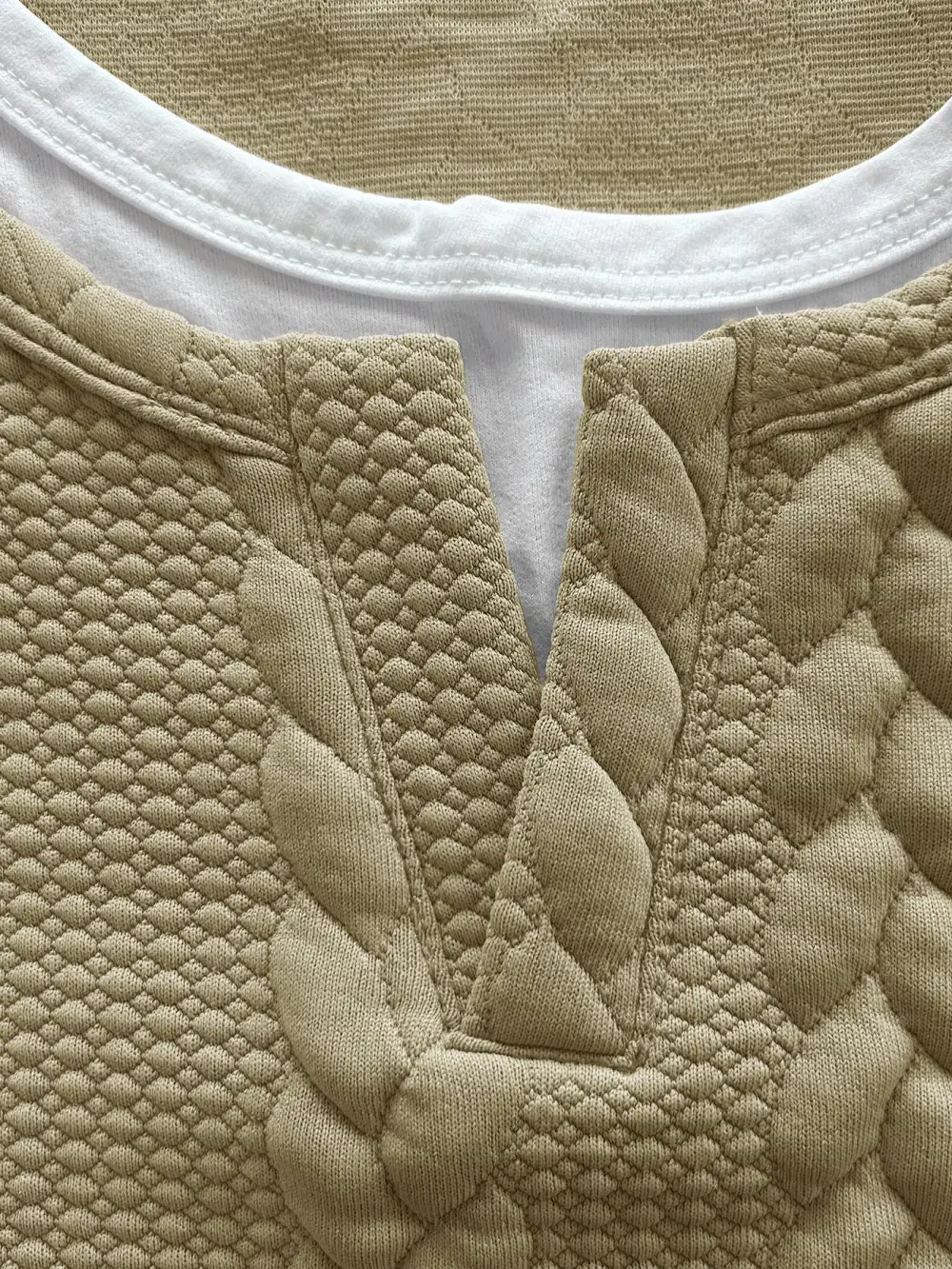 Cable Knit Faux Two-Piece Short Sleeve T-Shirt Two Set