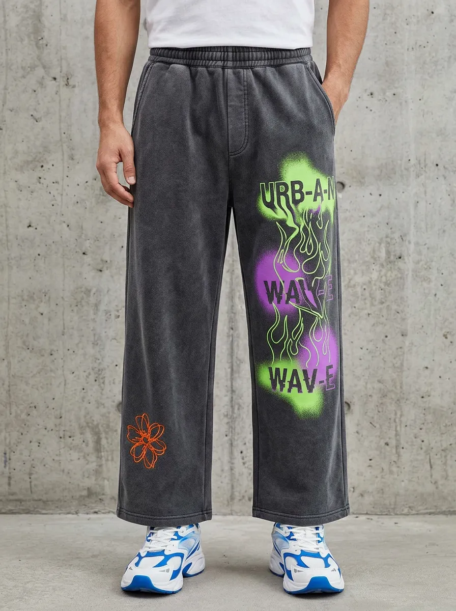 Men's Streetwear Urban Wave Flame Printed Sweatpants