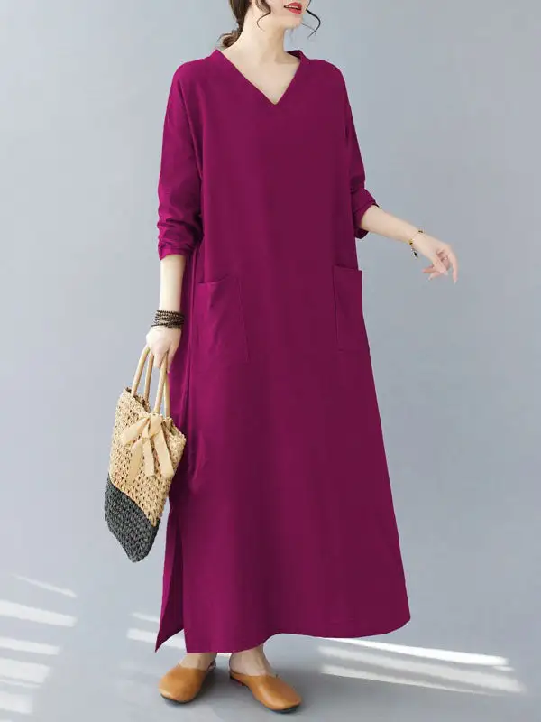 Pockets Long Neck Maxi Dress