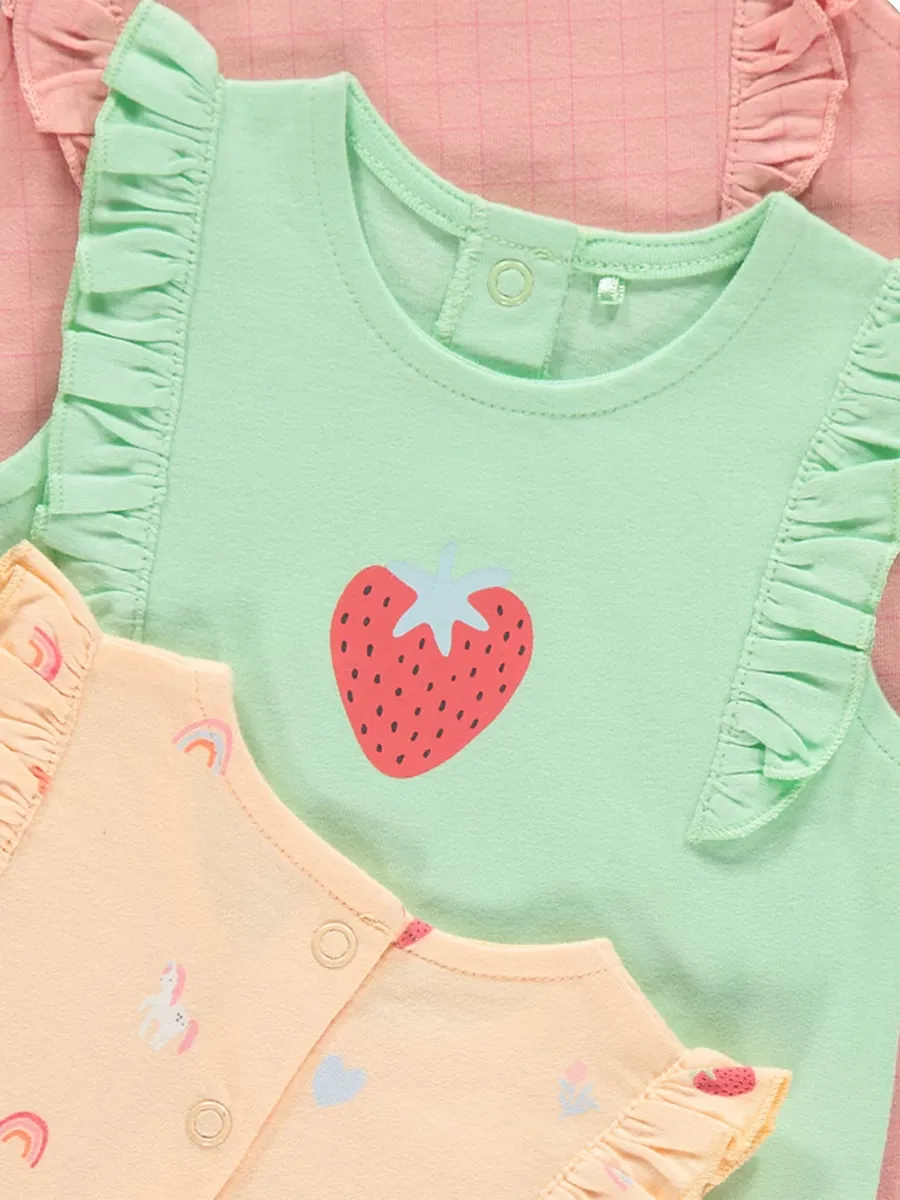 Fruit Print Frilled Jersey Romper 3 Pack