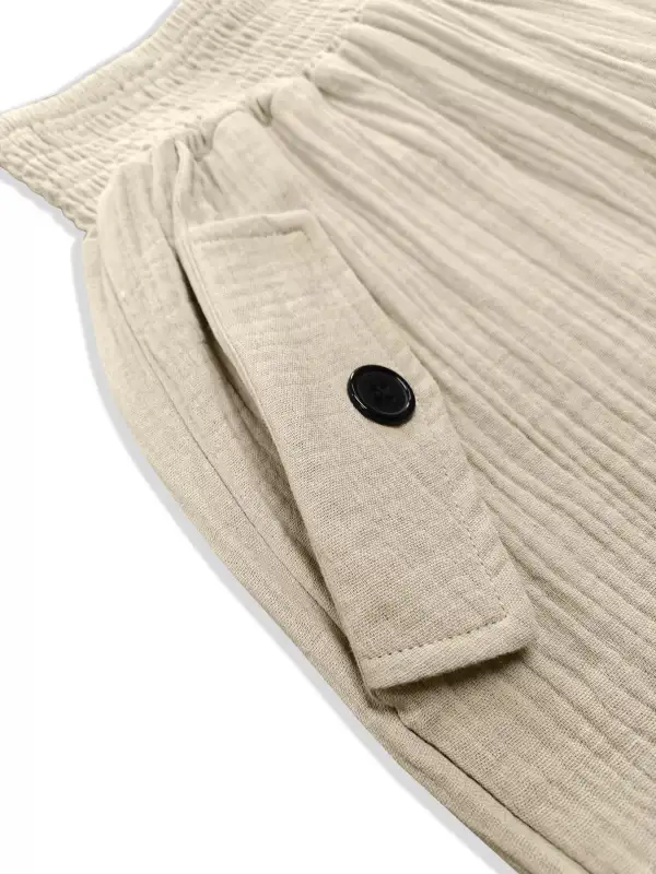 Smocked Waist Textured Casual Everyday Pants