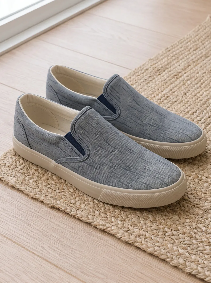 Men's Casual Minimalist Grey Wood Grain Printed Canvas Slip-on Shoes