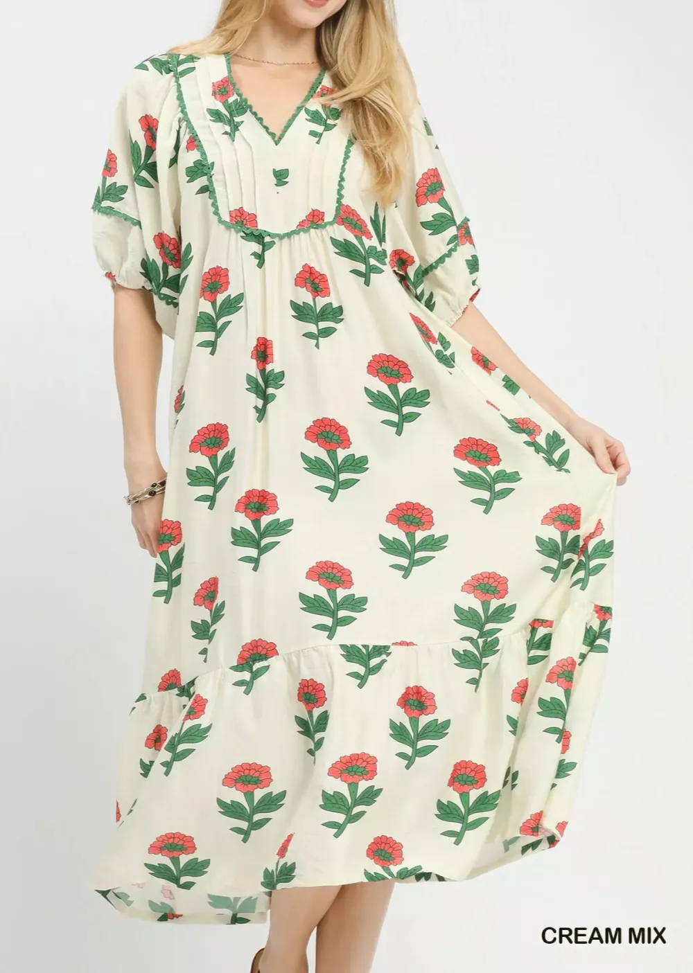 Everyday Floral Print Pocketed Midi Dress