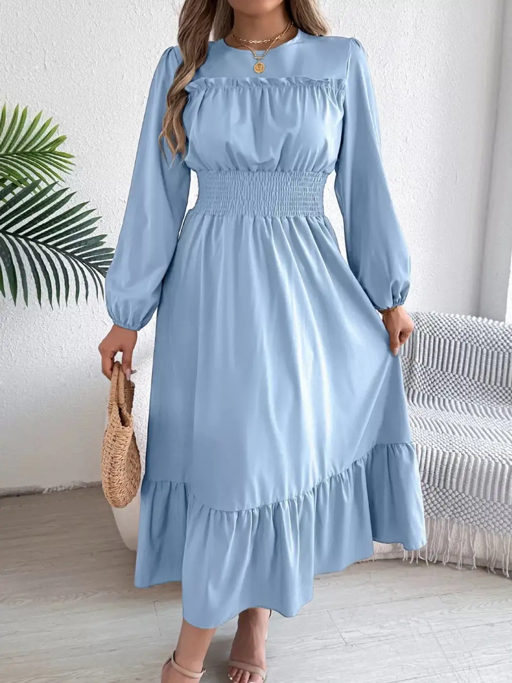Round Neck Tiered Dress Casual