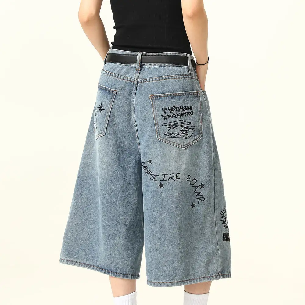 Graffiti Print Denim Shorts