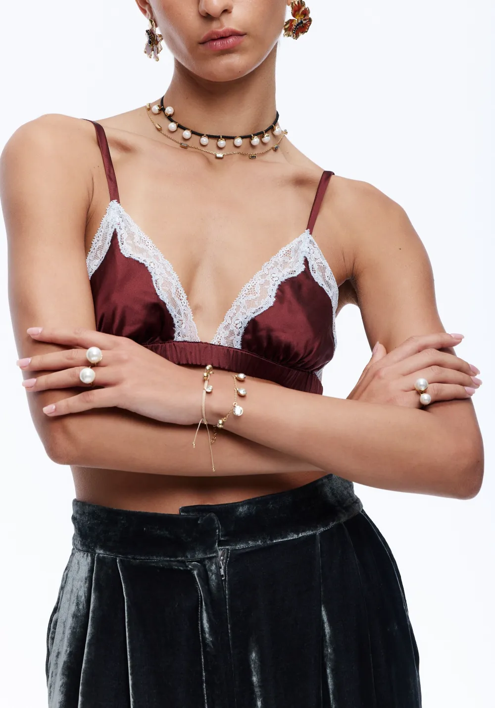 Plunge Lace Silk Satin Triangle Bra