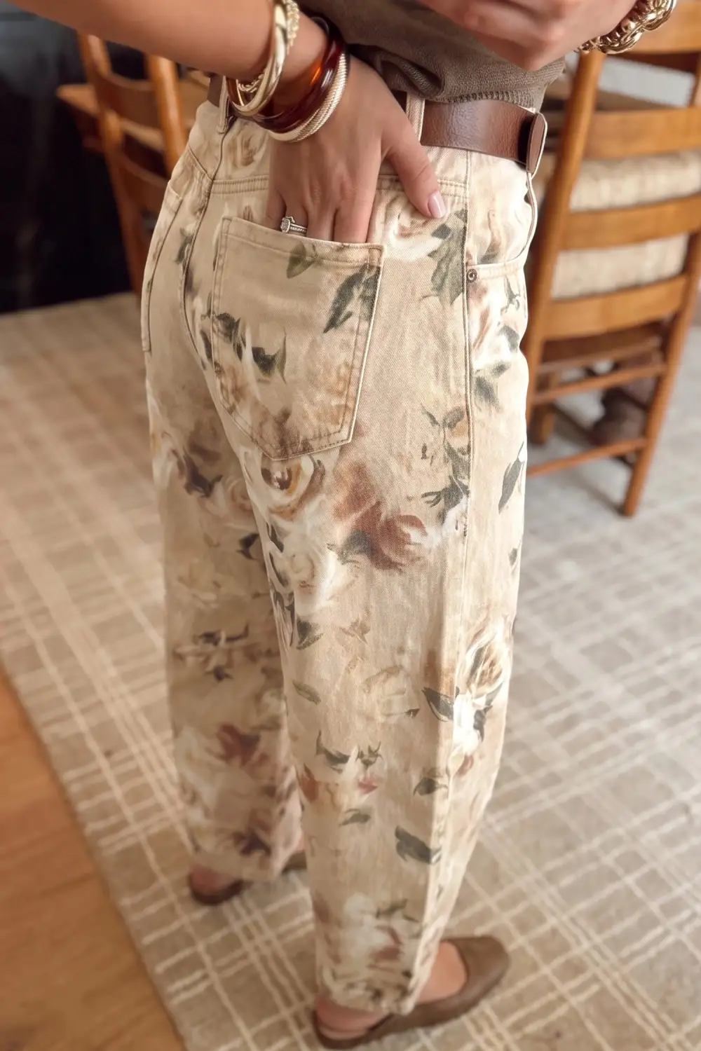 Women's Retro Floral Print Relaxed Barrel Jeans