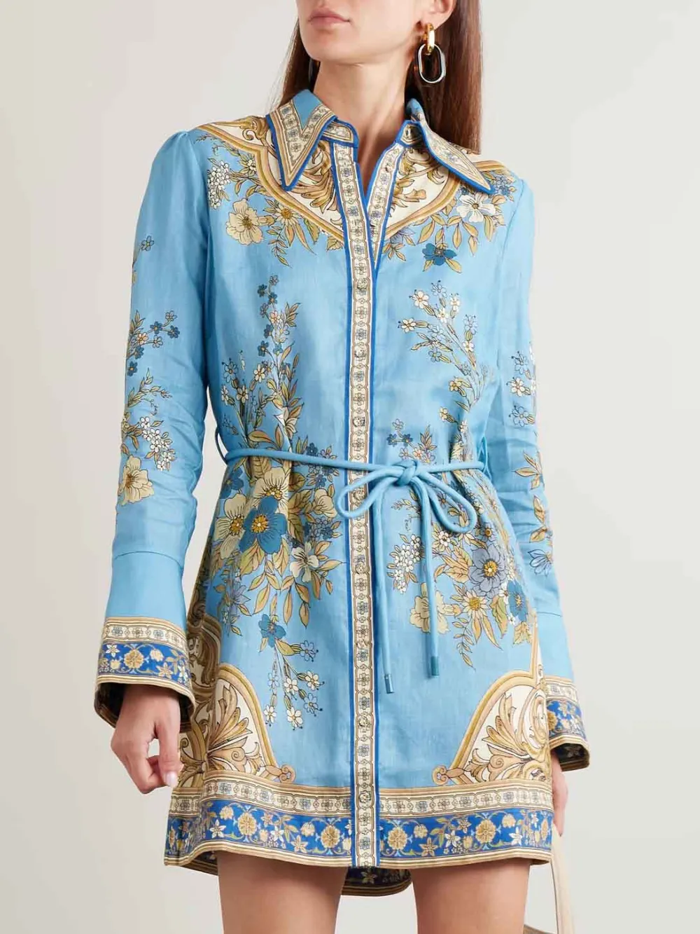 Print Long Sleeve Shirt Exquisite Mini Dress