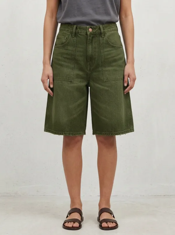 Vintage Wash Patch Pocket Denim Shorts