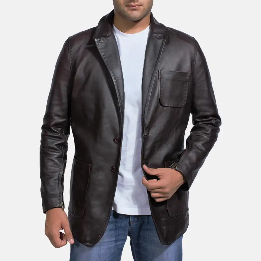 Men's Leather Blazer Jacket