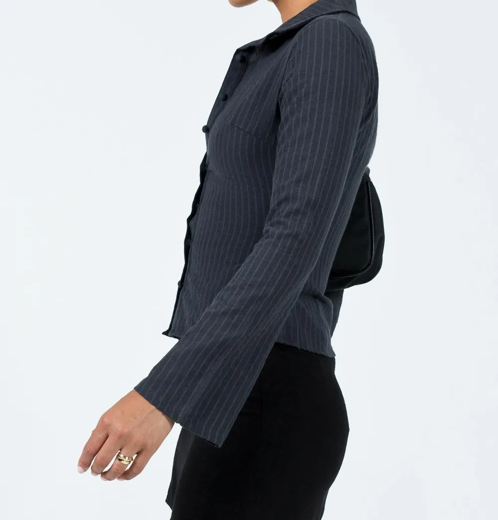 Black Pinstripe Long Sleeve Shirt