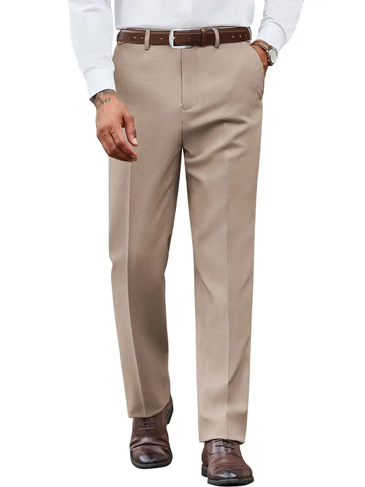 Casual Flat Front Expandable Waist Dress Pants