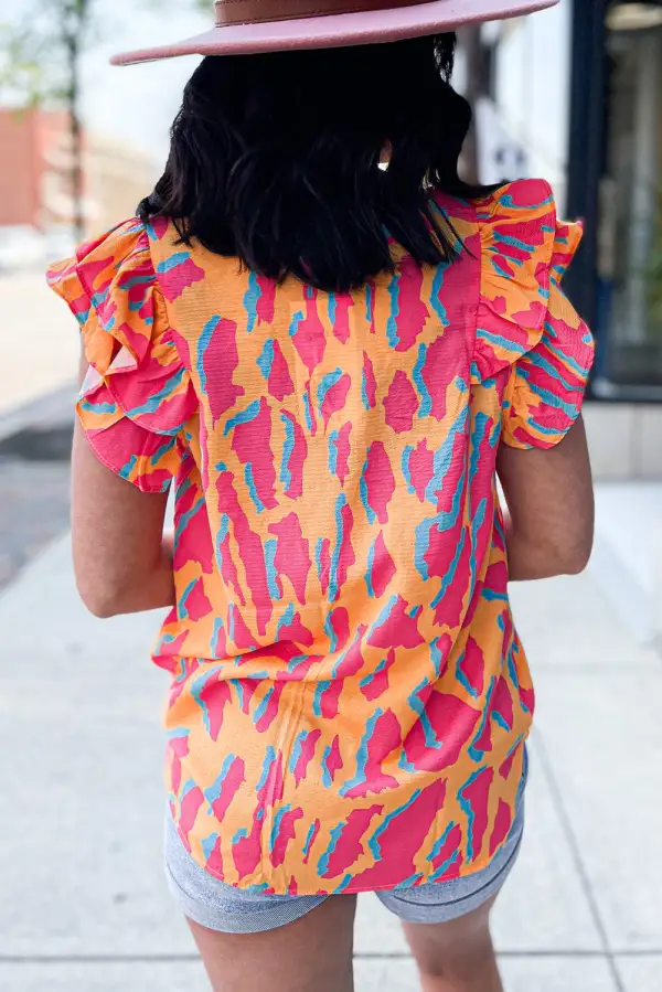 Ruffle Sleeve V Neck Blouse