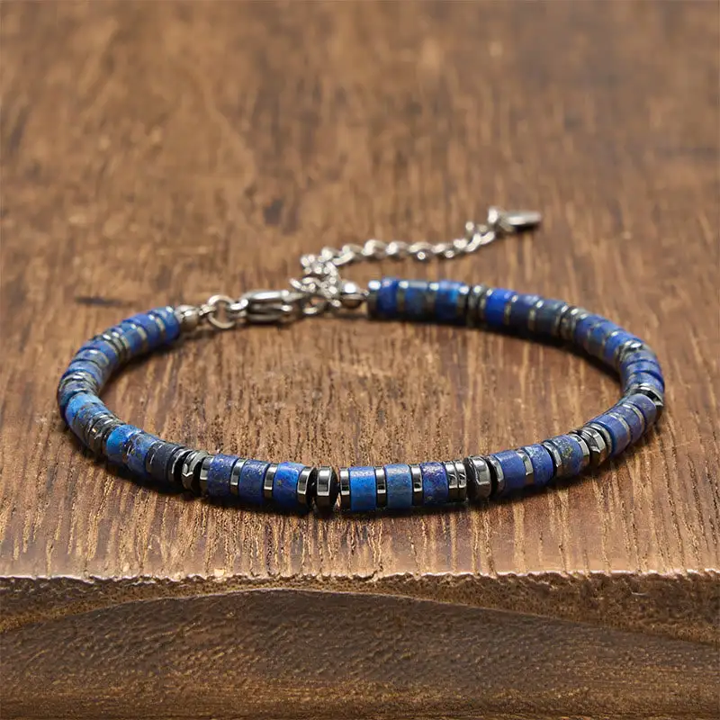 Natural Lapis Lazuli Amethyst Frosted Stone Bead Bracelet