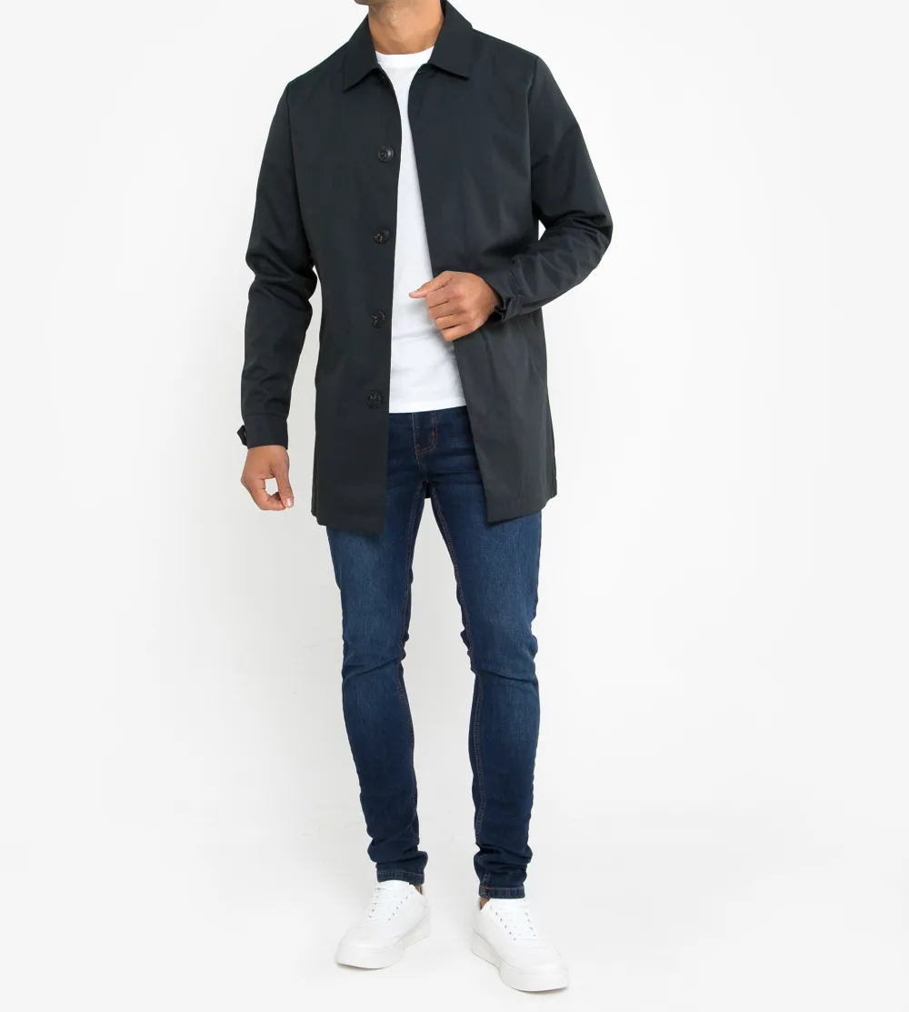 Men's Navy Water-Resistant Longline Coat