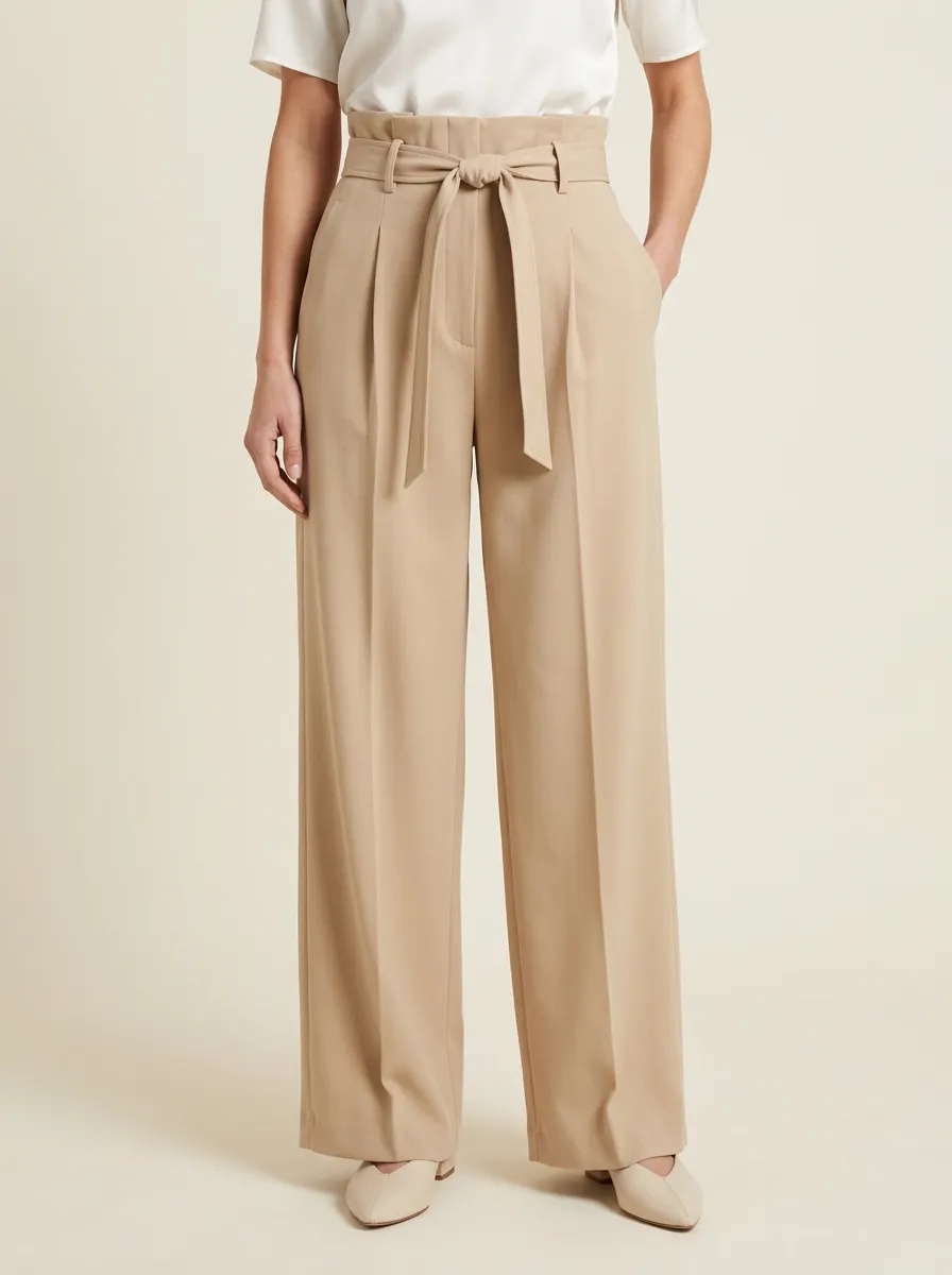 High-Waisted Belted Wide-Leg Trousers