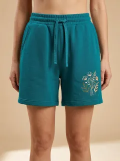 Women's Botanical Line-Art Embroidered Shorts