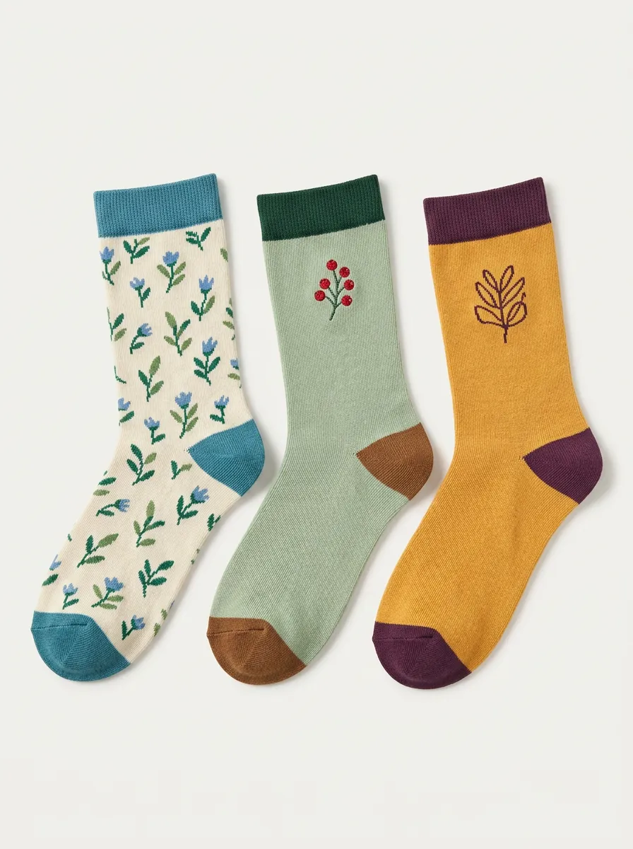 Floral Fruit Botanical Women's Three-Pair Crew Socks