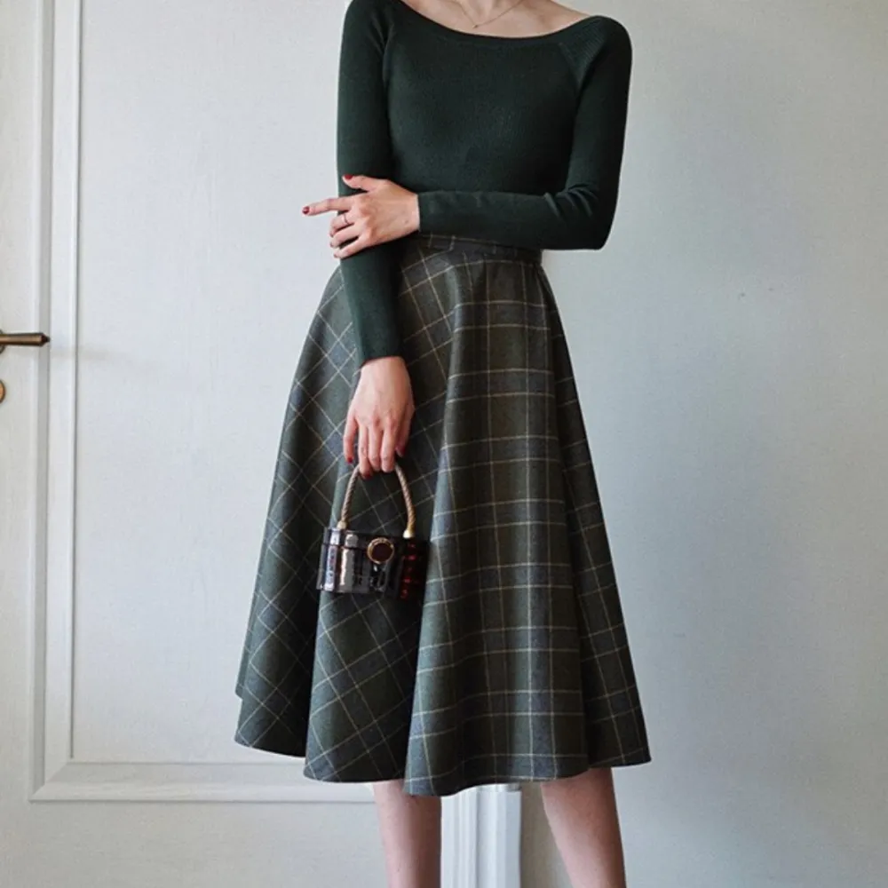 Minimal Street Everyday Casual Plaid Skirt
