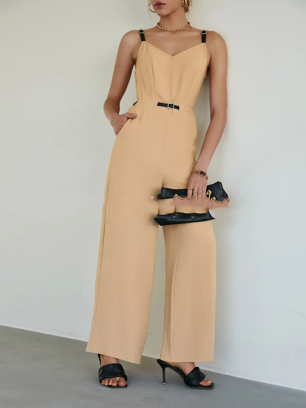 Elegance Printed Sleeveless Waist-Tie Jumpsuit