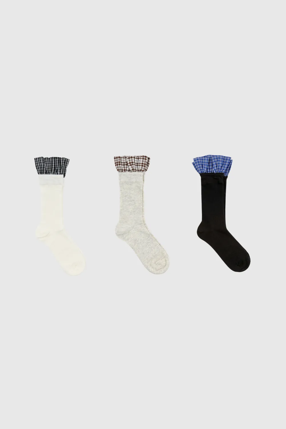 Checked Ruffle Trim Socks - Three Pack
