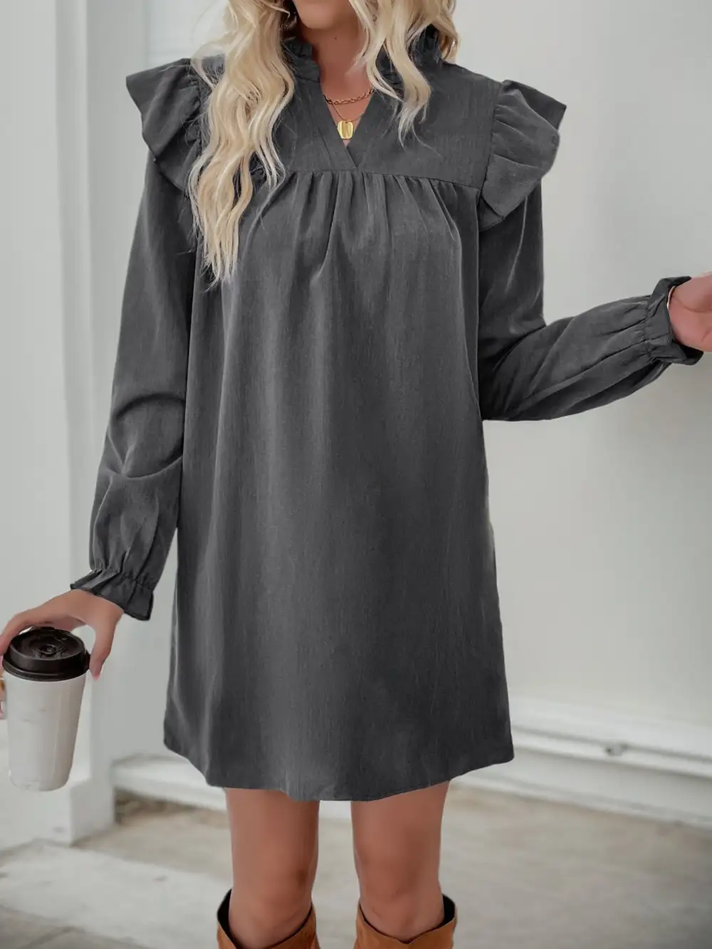 Catherine Cotton Blend Relaxed Ruffle Dress