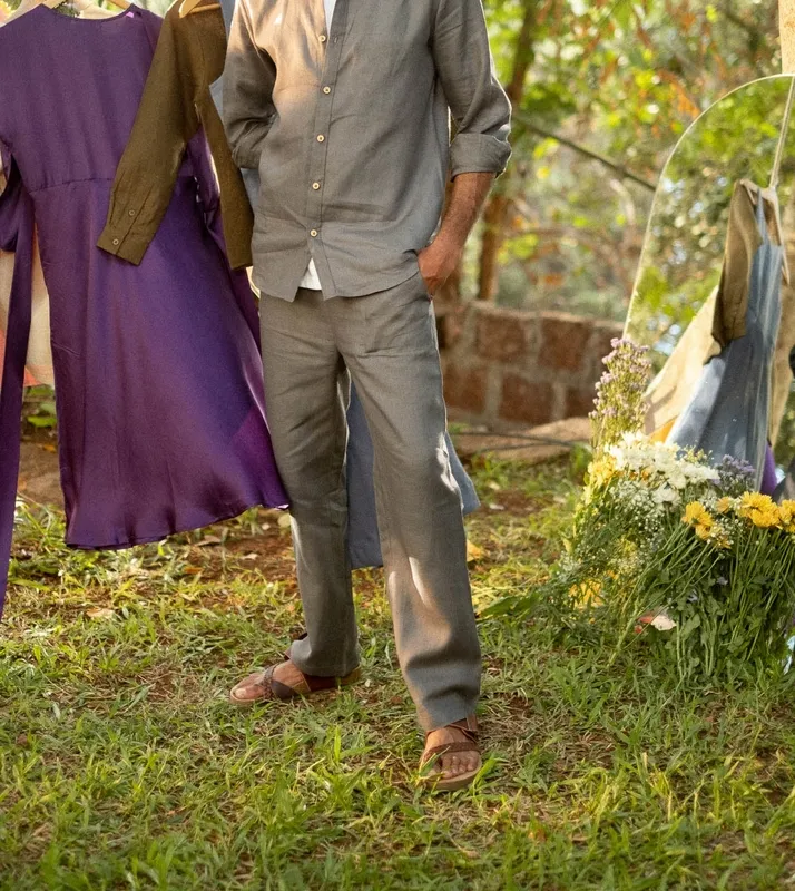 Slate Gray Linen Pull-On Pants