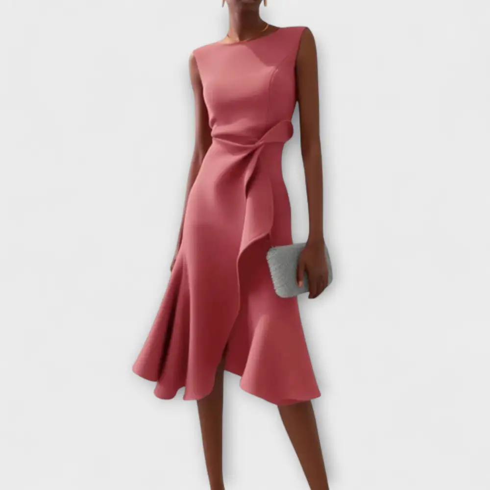 Pleated Asymmetrical Midi Dress