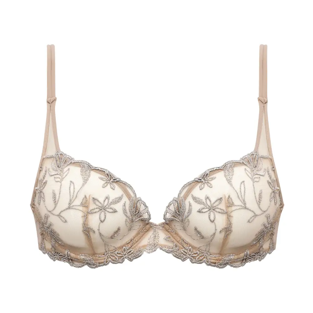 Women's Balconette Underwire Unpadded Adjustable Straps Floral Lace Embroidery Mesh Floral Detail Bra