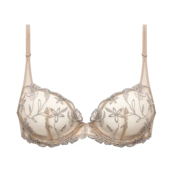 Women's Balconette Underwire Unpadded Adjustable Straps Floral Lace Embroidery Mesh Floral Detail Bra