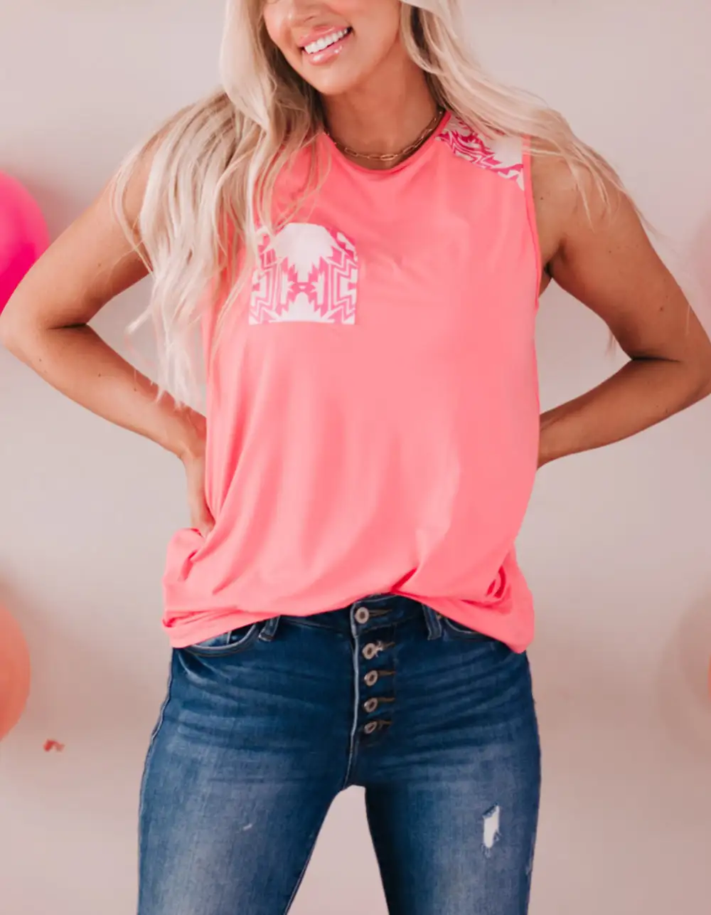 Smooth Aztec Pocket Shoulder Tank Top