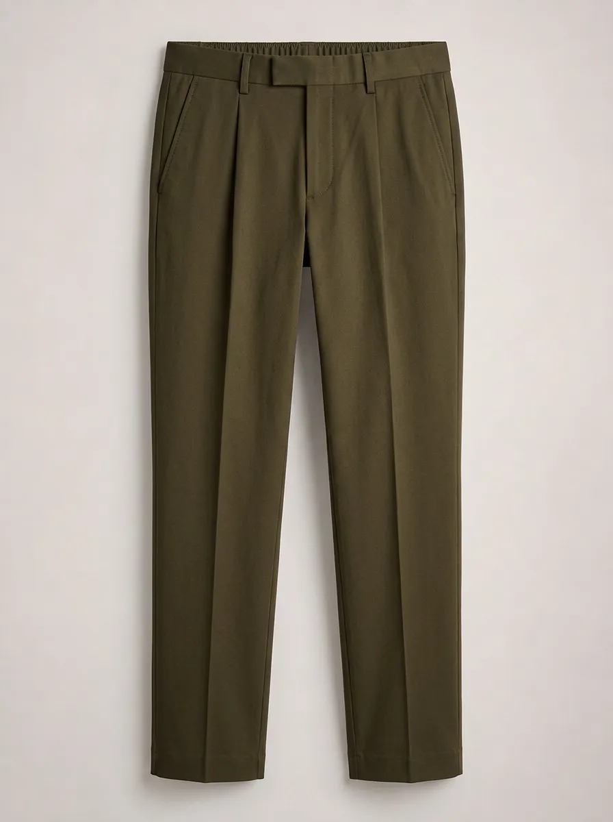 Men's Casual Olive Green Pleated Elastic Waist Trousers