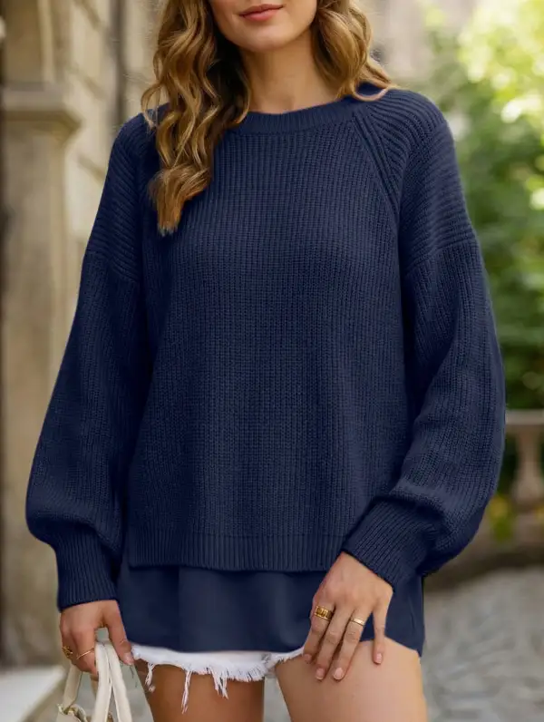 Chiffon Patchwork Hem Lantern Sleeve Top