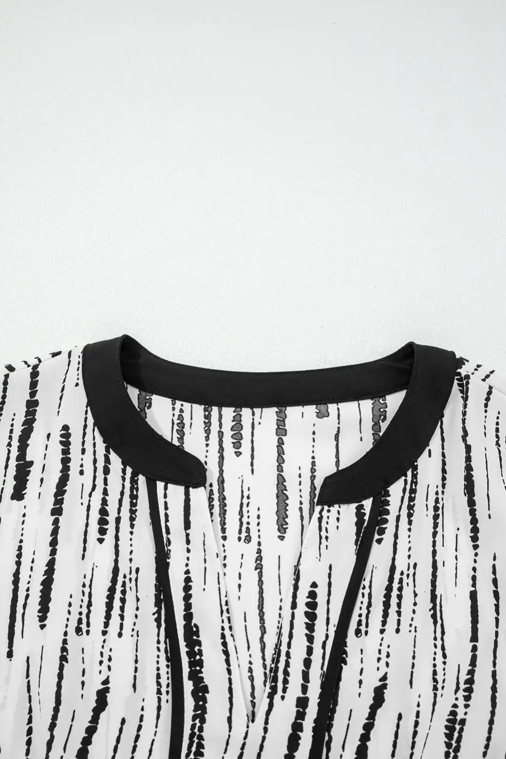 White Abstract Printed V Neck Fall Blouse