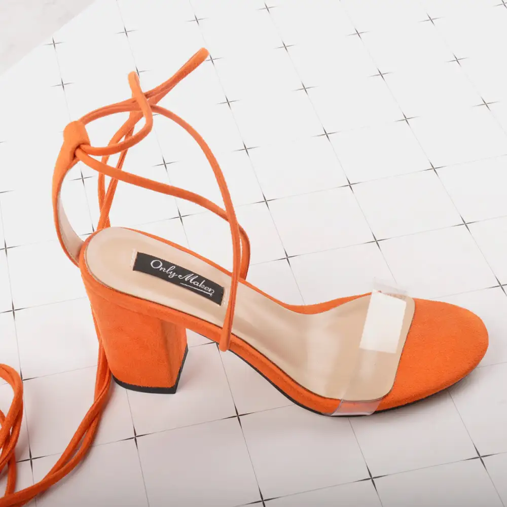 Chunky High Heel Lace Up Sandals